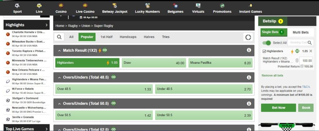 The next menu allows you to specify your betting option