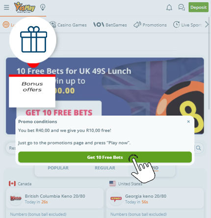 Bonus offers in yesplay app after download