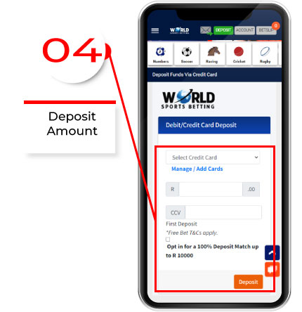 Fill the Deposit Amount on the wsb app after login and selecting the tab