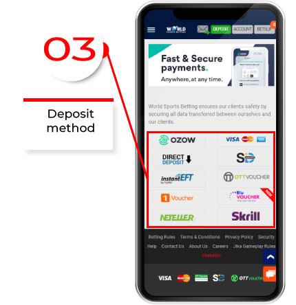 choose the deposit method in wsb betting app (or mobile site)