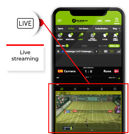 Live-streaming in Playabets app