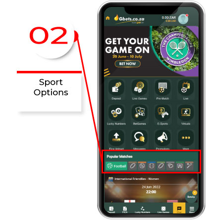 Example from the free gbets.co.za data app: select a sport before betting