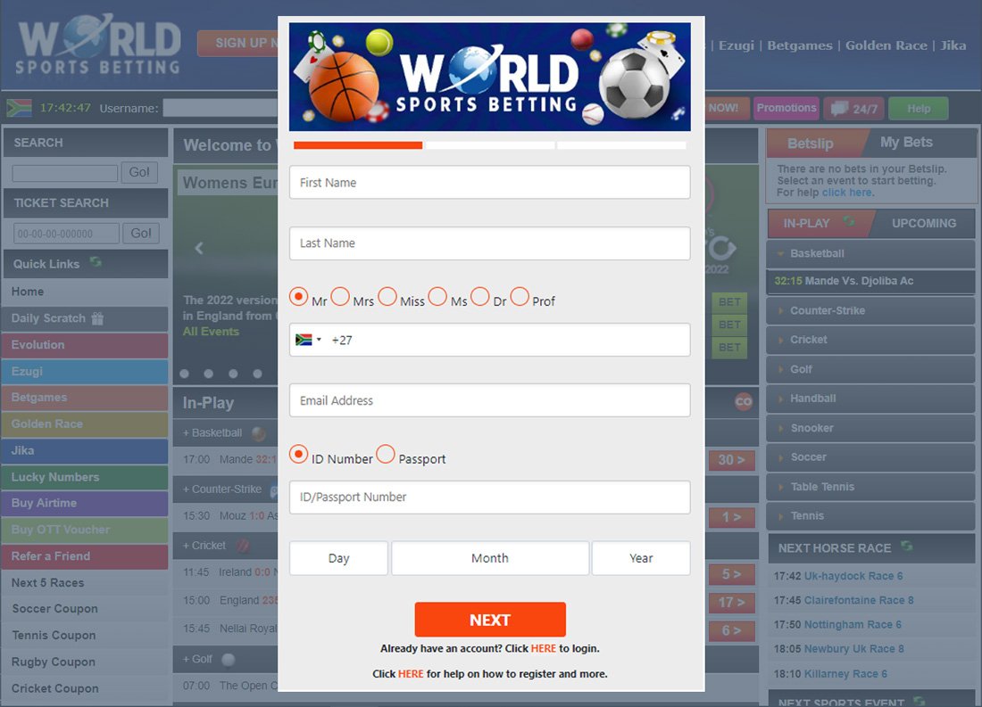 World Sports Betting Registration and Login