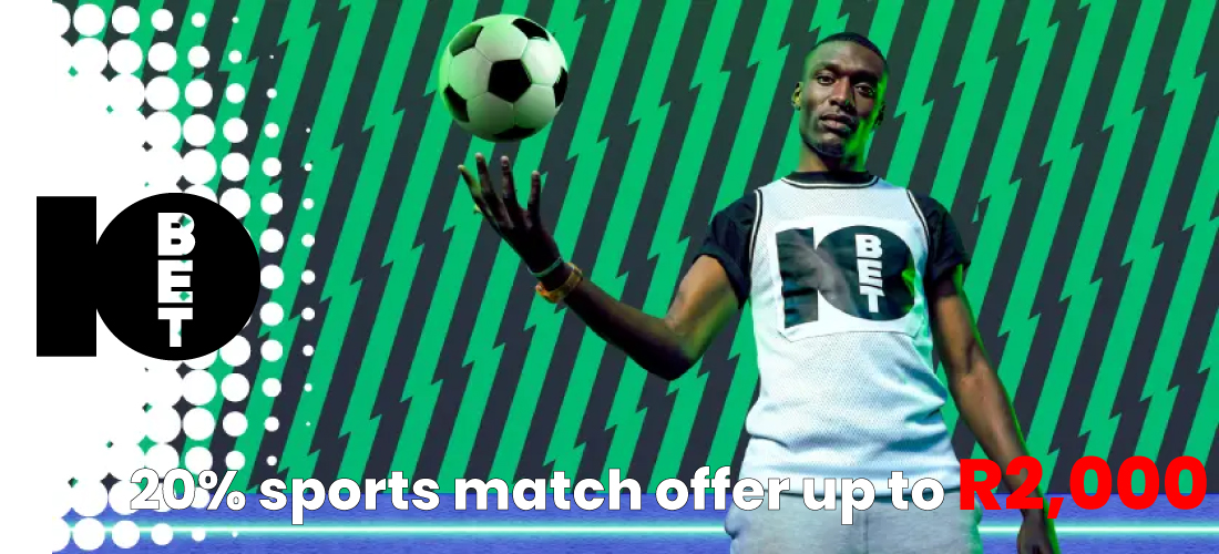 Another promo from 10bet - 20% sports offer up to R2000 for your deposit (Note that this is not the same as 