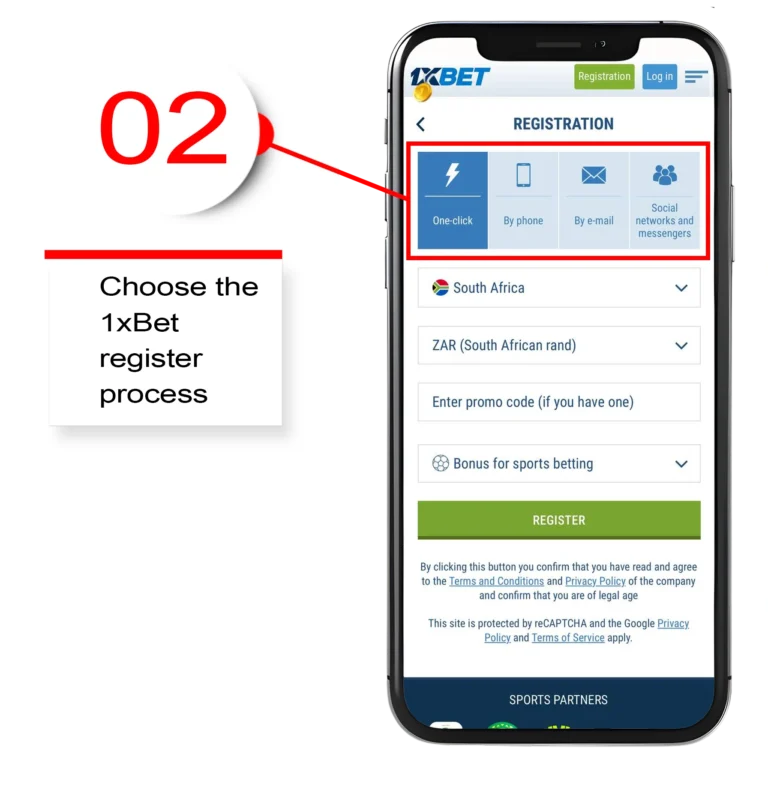 Choose the 1xBet register process