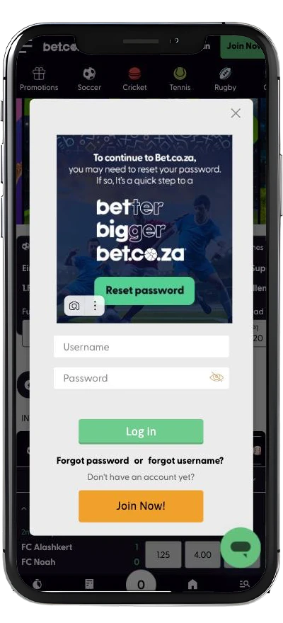 Logging in to your Bet.Co.Za account using your mobile phone